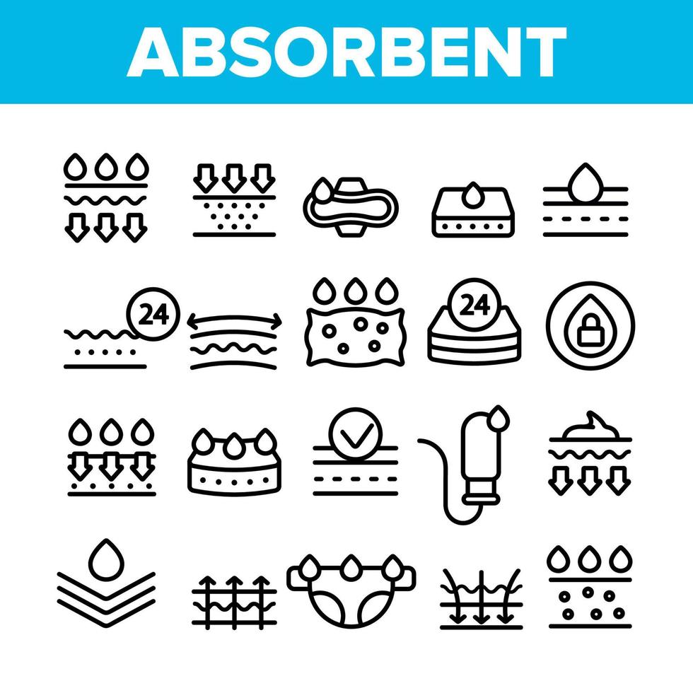 Absorbent, Absorbing Materials Vector Thin Line Icons Set