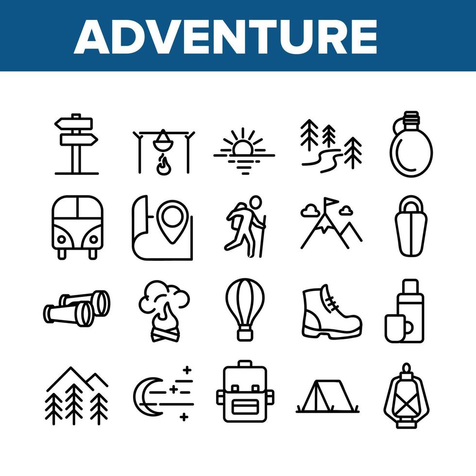 Adventure Collection Elements Icons Set Vector