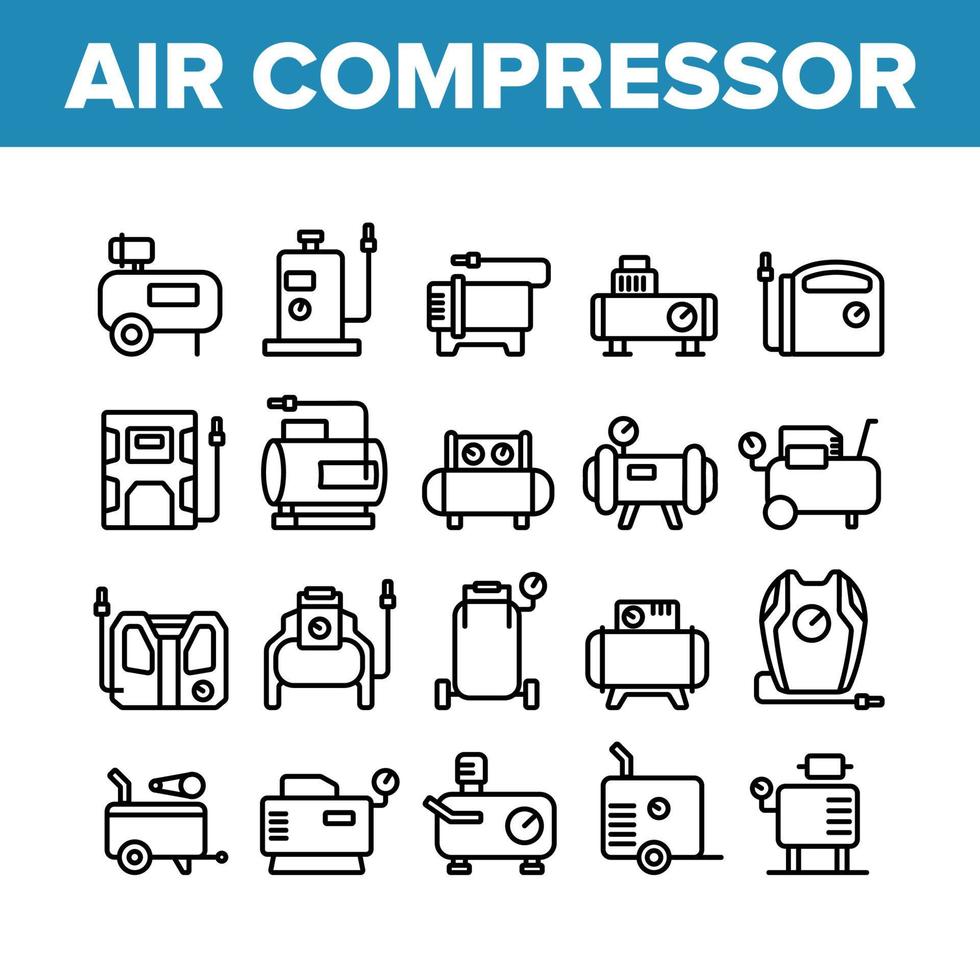 Air Compressor Device Collection Icons Set Vector