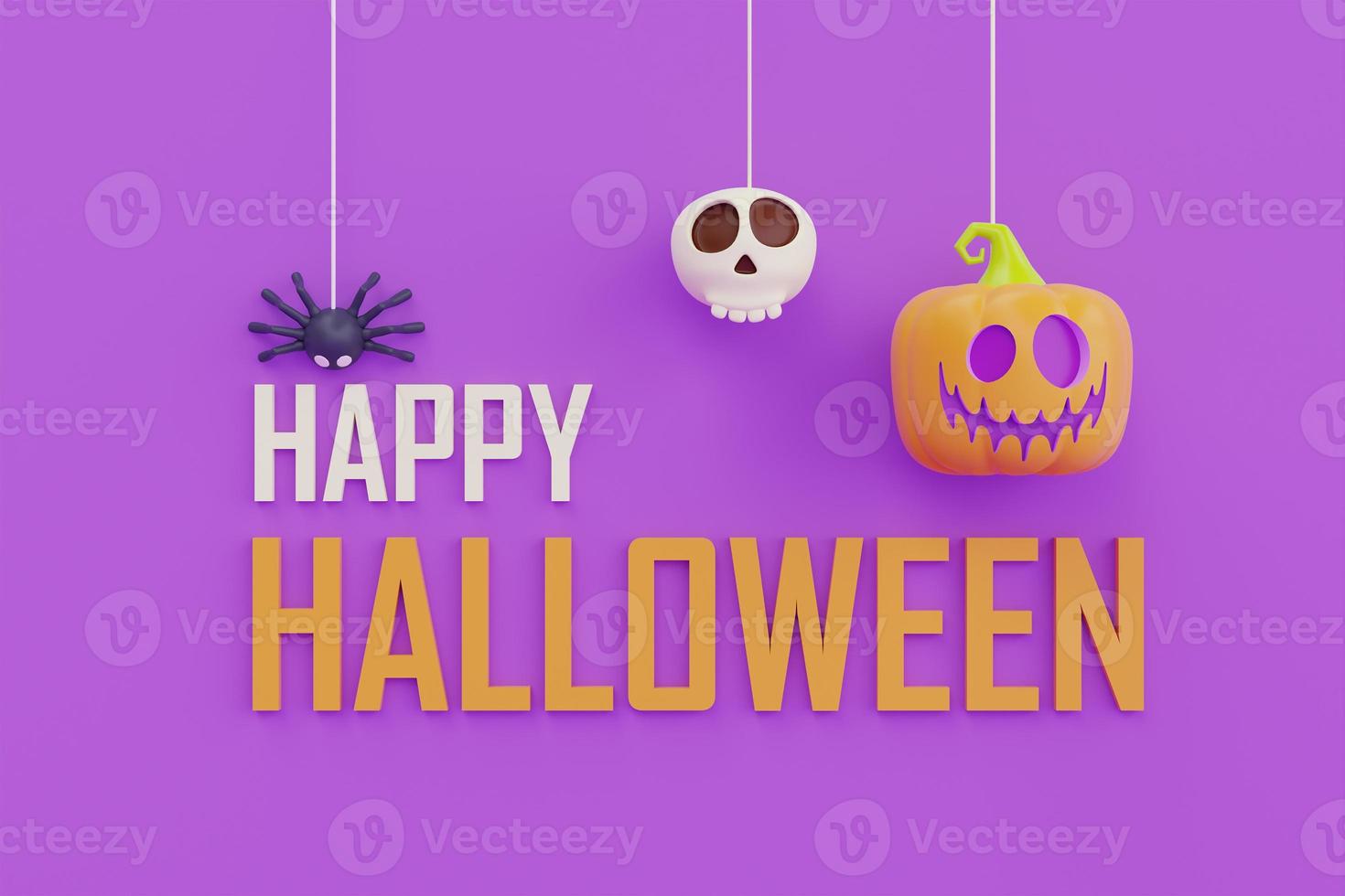 Happy Halloween with Jack-o-Lantern pumpkins character on purple background, traditional october holiday, 3d rendering. photo