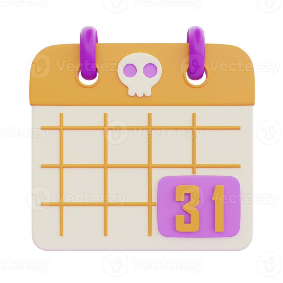 Happy Halloween with calendar isolated on white background, traditional october holiday, 3d rendering. photo