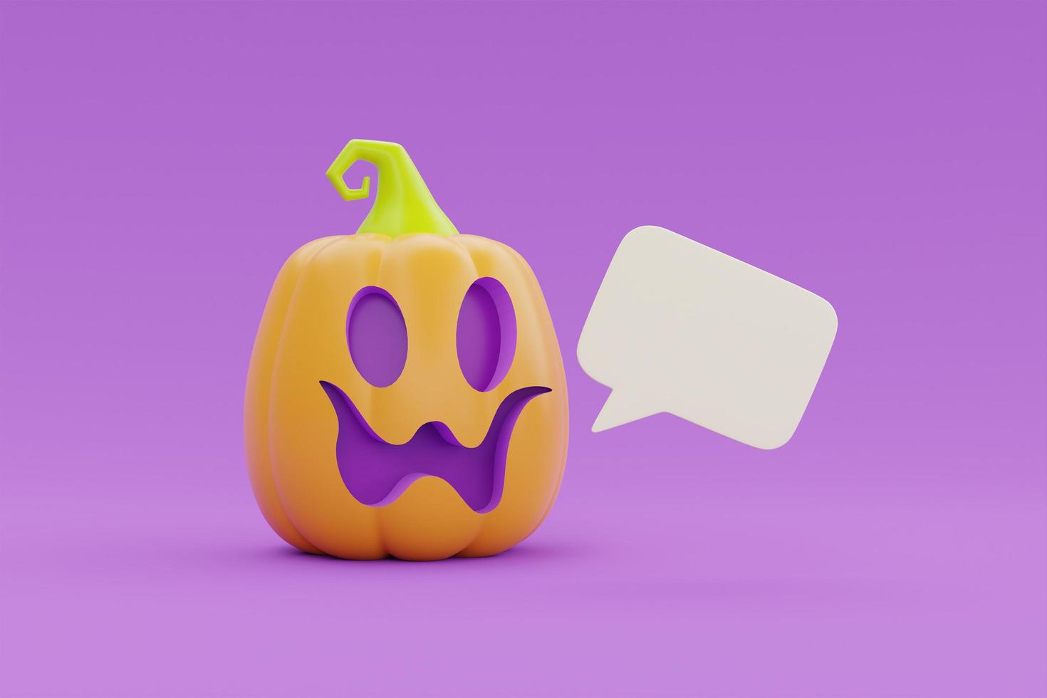Happy Halloween with Jack-o-Lantern pumpkin character on purple background, traditional october holiday, 3d rendering. photo