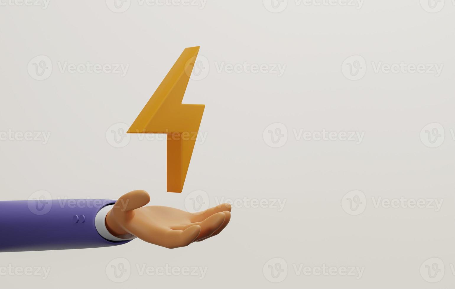 Yellow lightning icon on a businessman's hand on a white background. photo