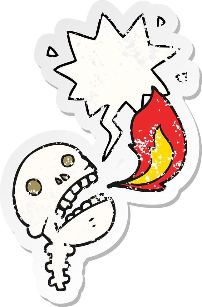 cartoon spooky halloween skull and speech bubble distressed sticker vector