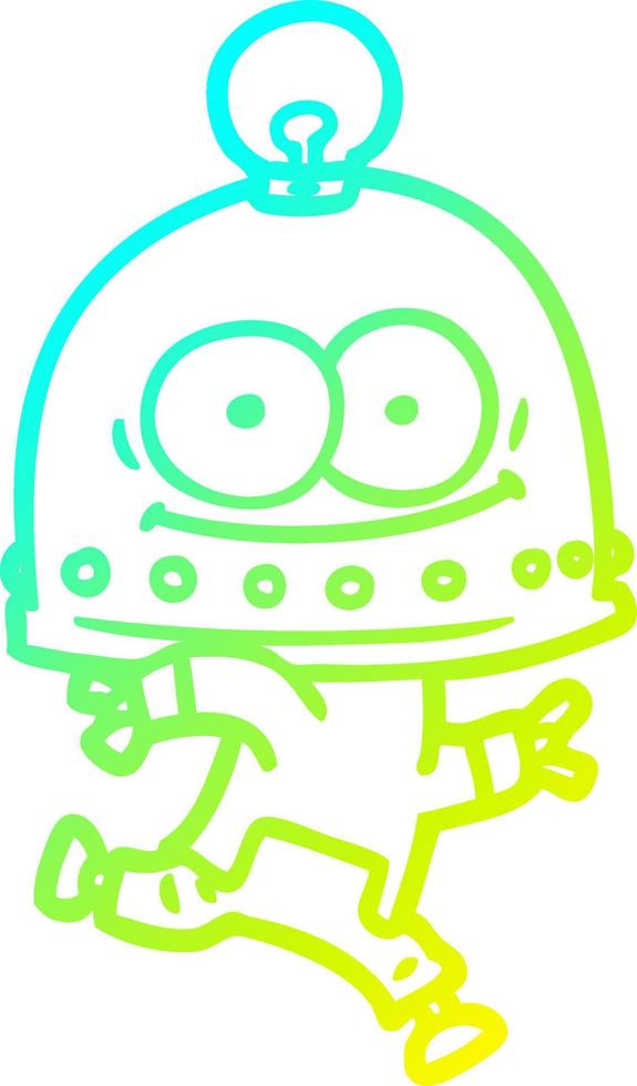cold gradient line drawing happy carton robot with light bulb vector