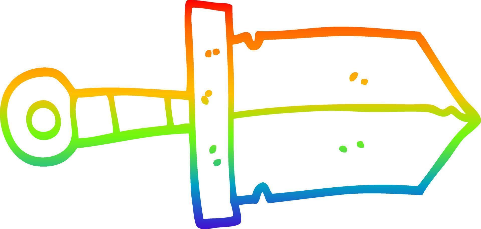 rainbow gradient line drawing cartoon dagger vector