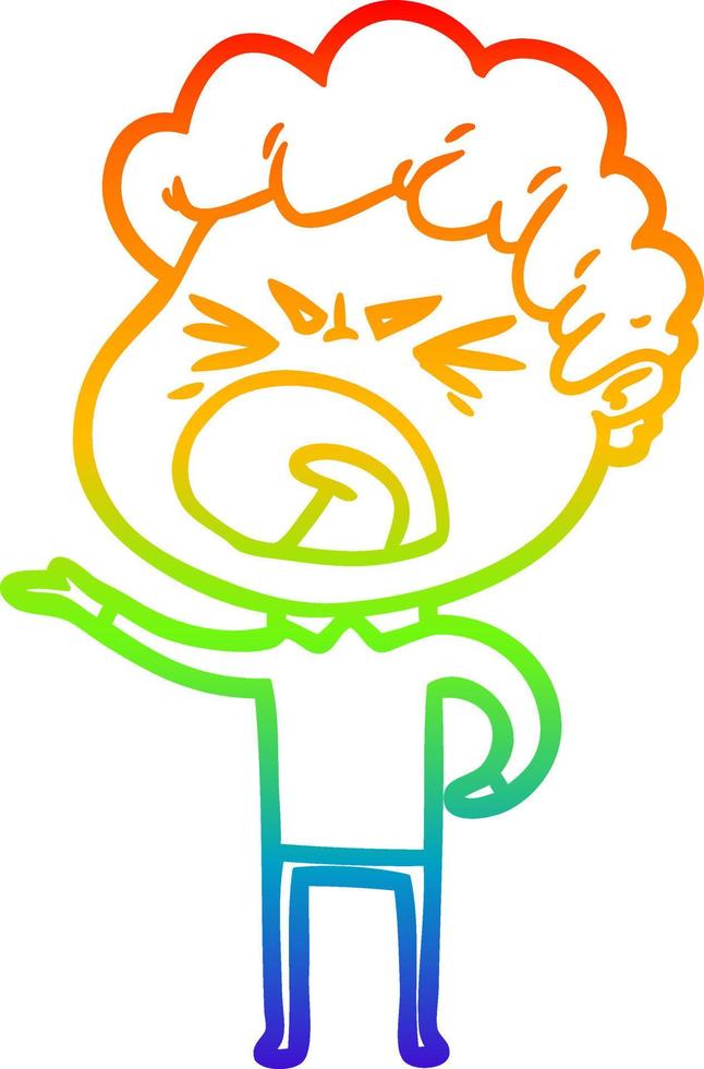 rainbow gradient line drawing cartoon furious man vector