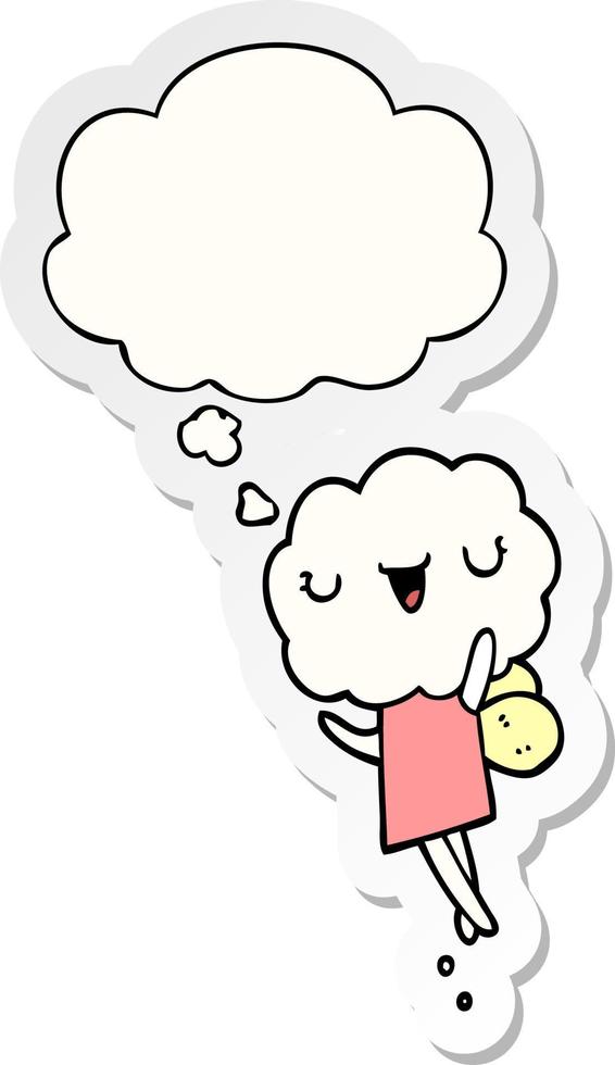 cute cartoon cloud head creature and thought bubble as a printed sticker vector