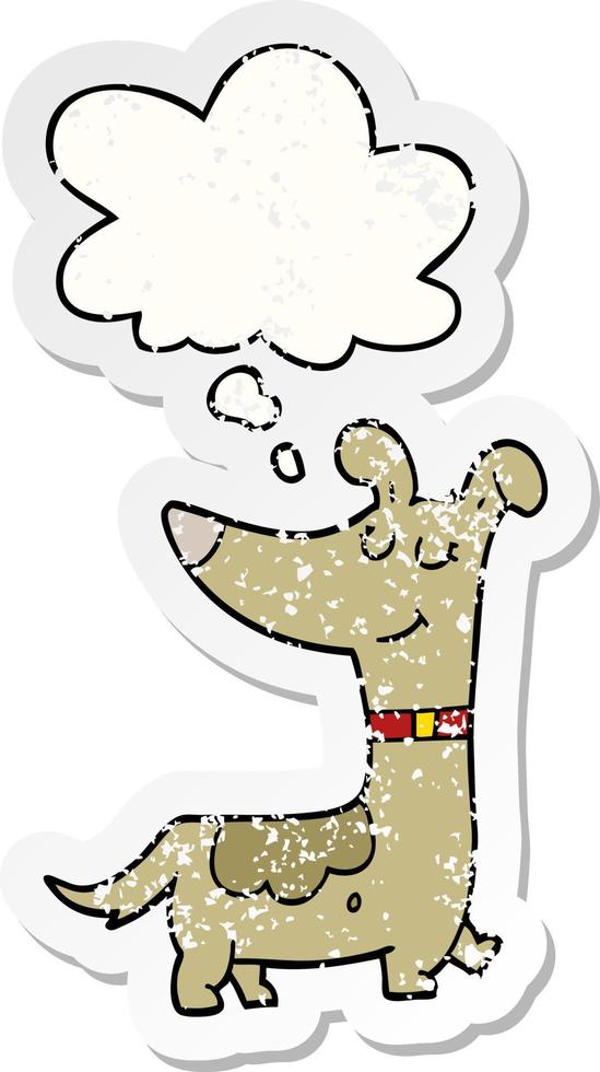 cartoon dog and thought bubble as a distressed worn sticker vector
