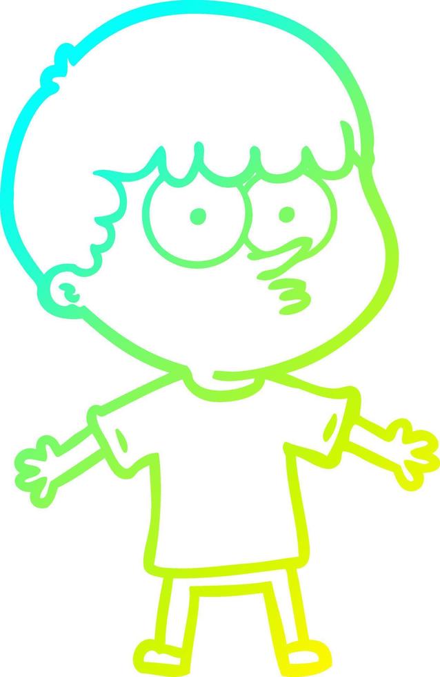 cold gradient line drawing cartoon curious boy vector