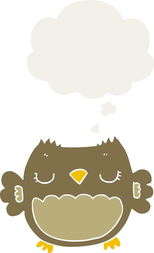 cute cartoon owl and thought bubble in retro style vector