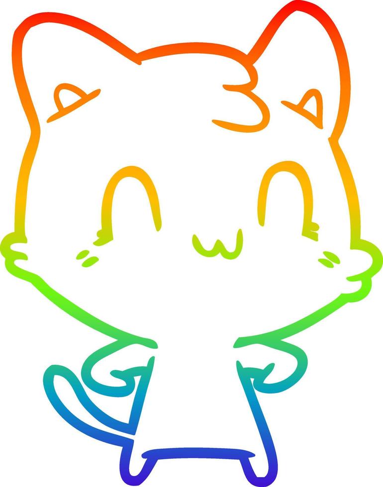 rainbow gradient line drawing cartoon happy cat vector