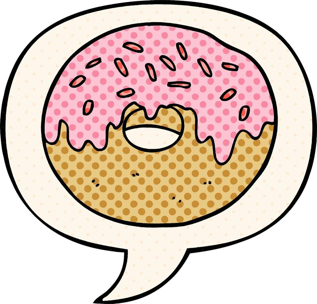 donut de dibujos animados y burbuja de habla al estilo de las historietas vector