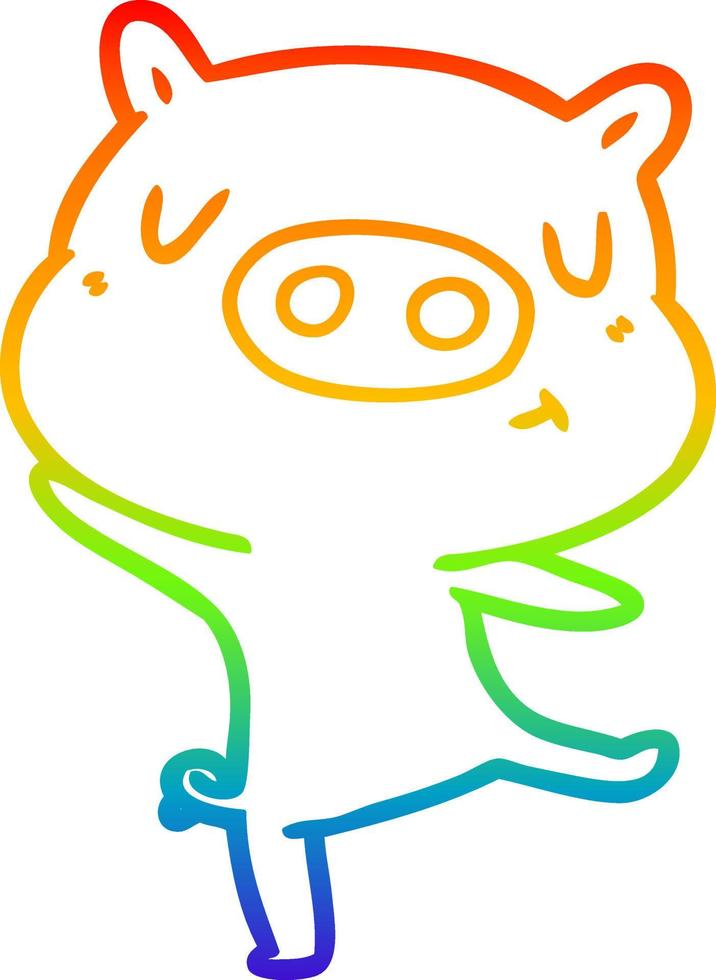 rainbow gradient line drawing cartoon pig dancing vector