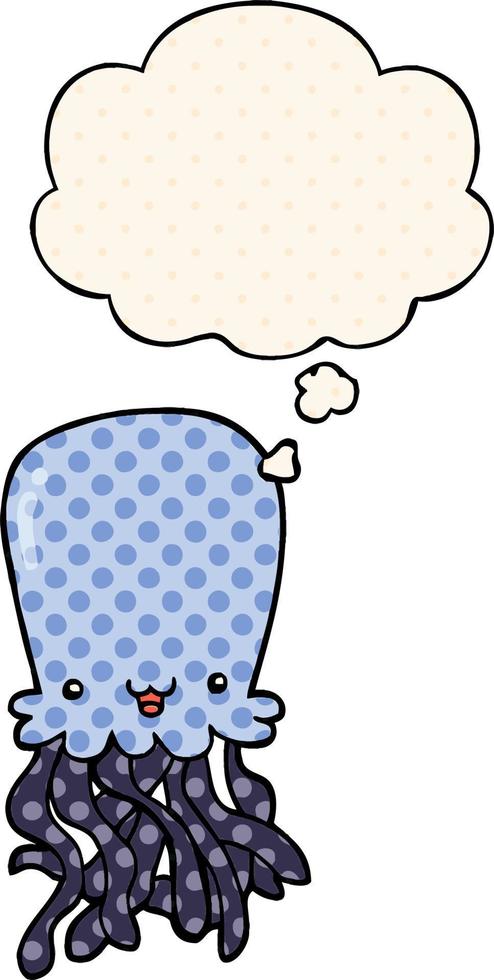 cartoon octopus and thought bubble in comic book style vector