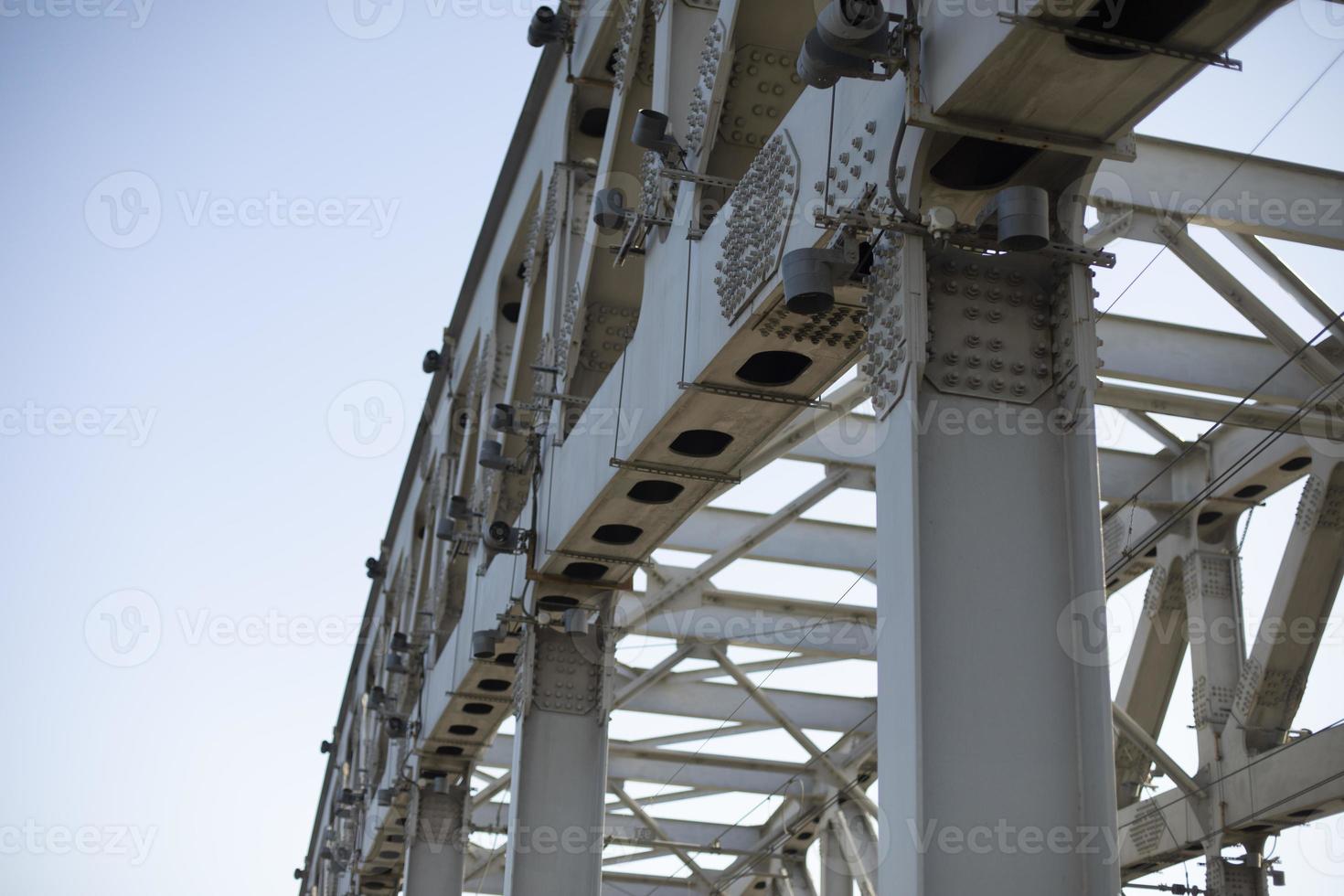 Steel bridge supports. Railway bridge is in detail. photo