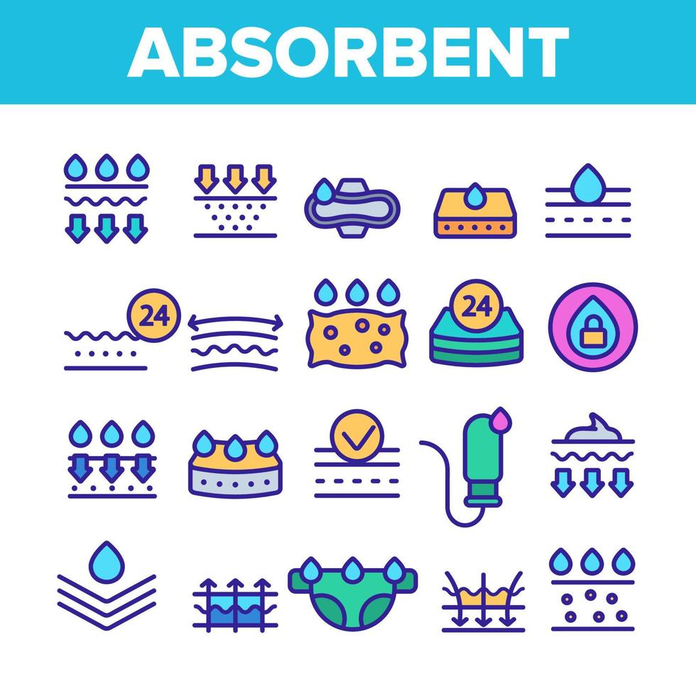 Absorbent, Absorbing Materials Vector Color Line Icons Set