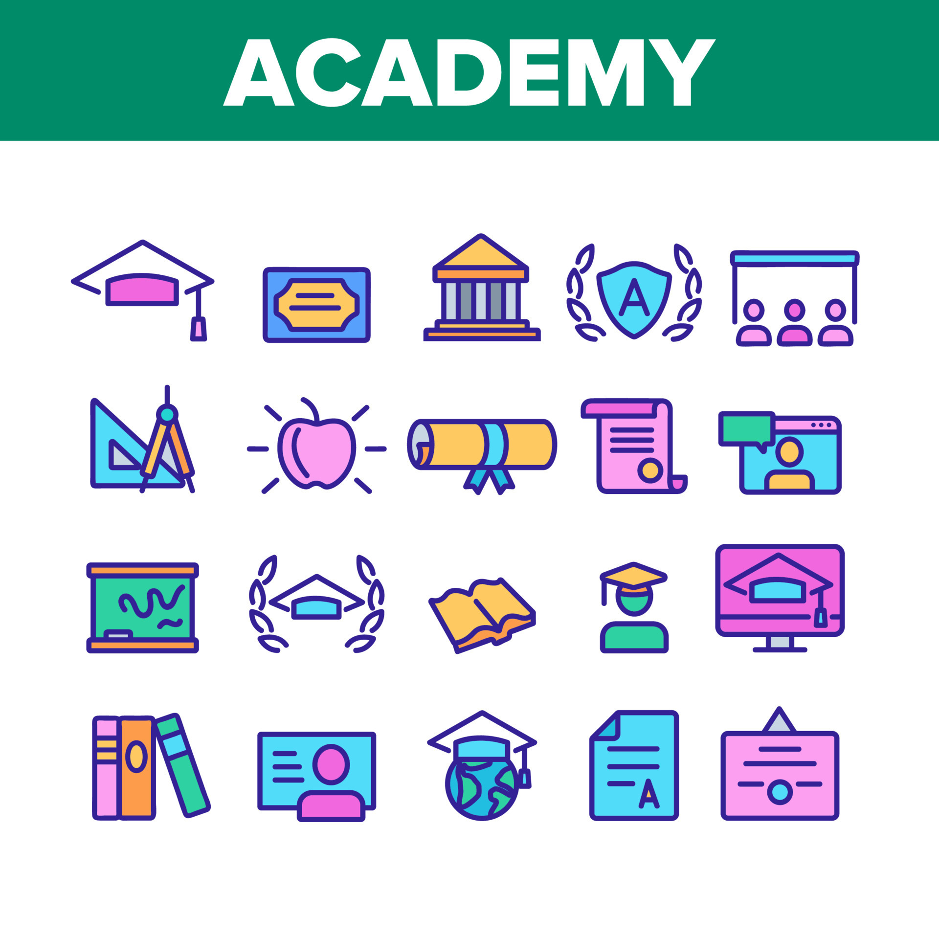 Academy Study Collection Elements Icons Set Vector 10148615 Vector Art Academy Study Collection Elements Icons Set Vector 10148615 Vector Art