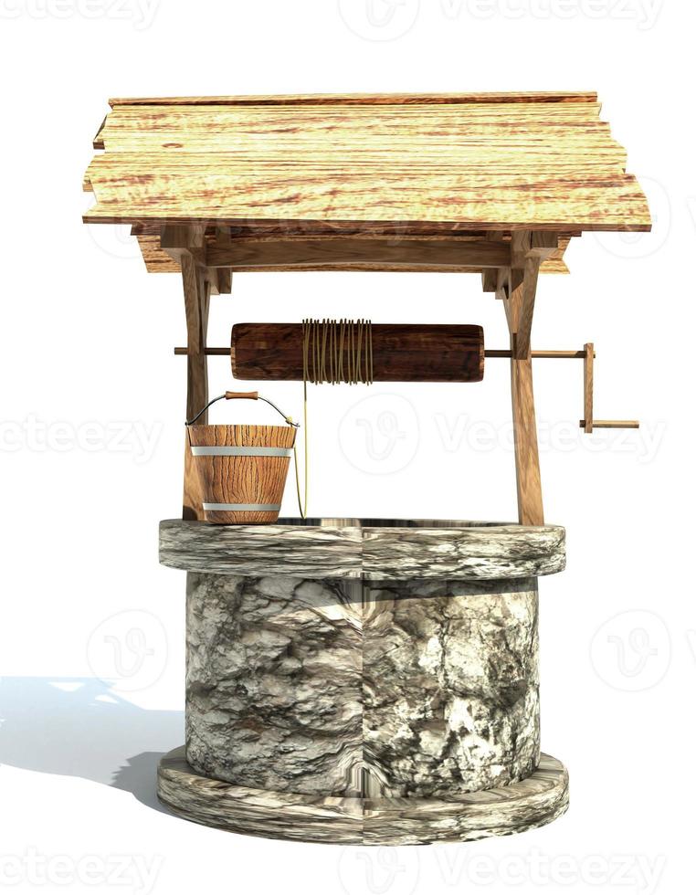retro old stone water well 3d render illustration photo