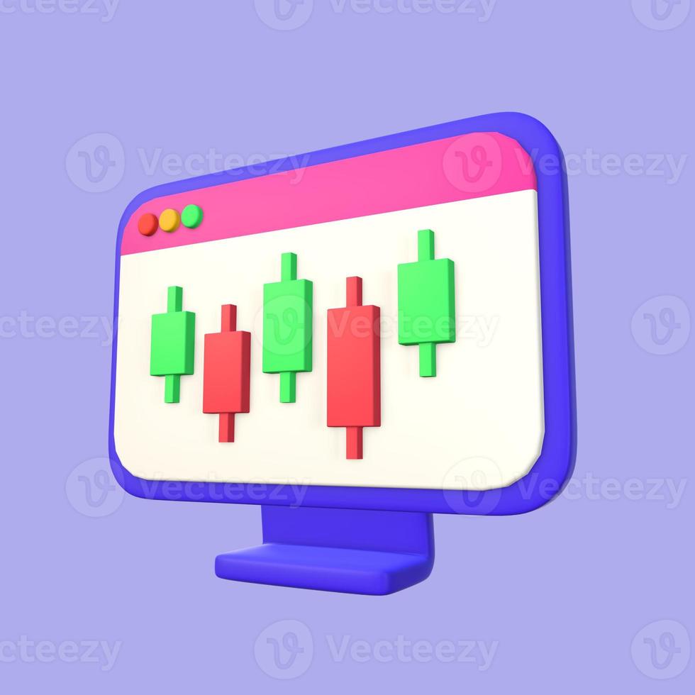 3D Candlestick Graph Illustration Side View photo