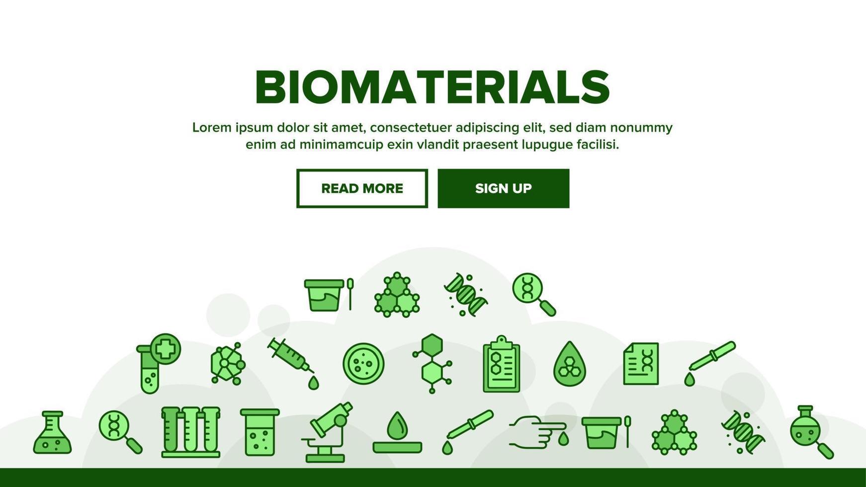 Biomaterials, Medical Analysis Vector Linear Icons Set
