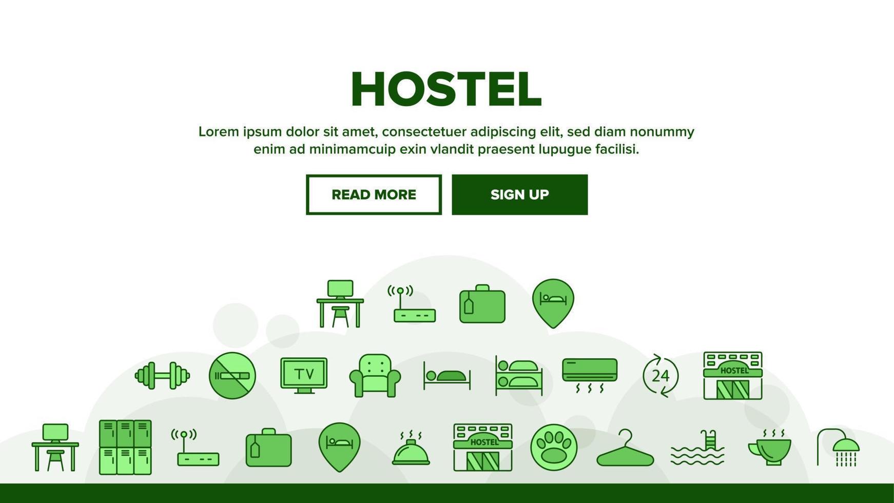 Hostel, Tourist Accommodation Vector Linear Icons Set