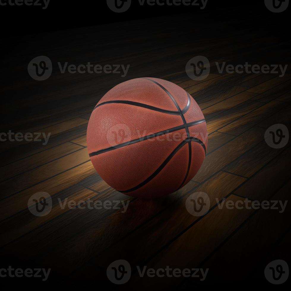 Basketball ball on the parquet with black background photo