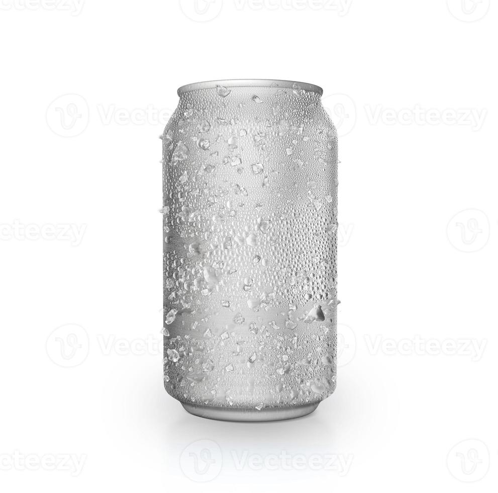 Cans with water droplets and ice isolated on white background photo