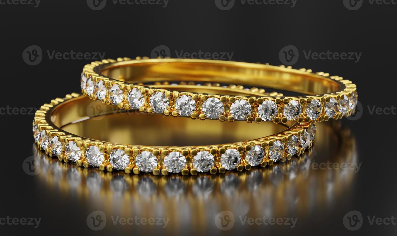 gold diamond ring on black background. 3d render photo