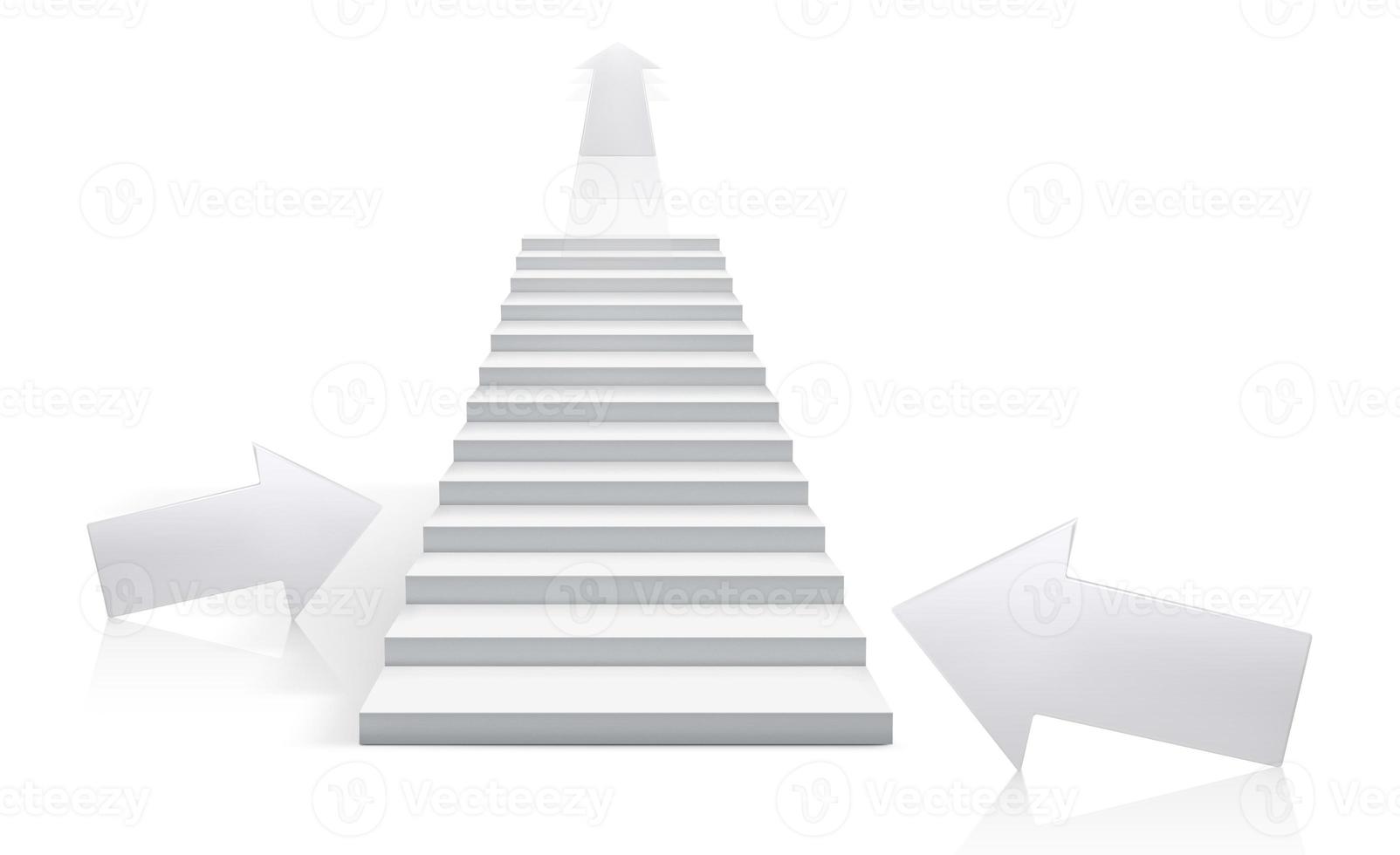 Point white arrow. vision concept. Successful on staircase. 3d render photo