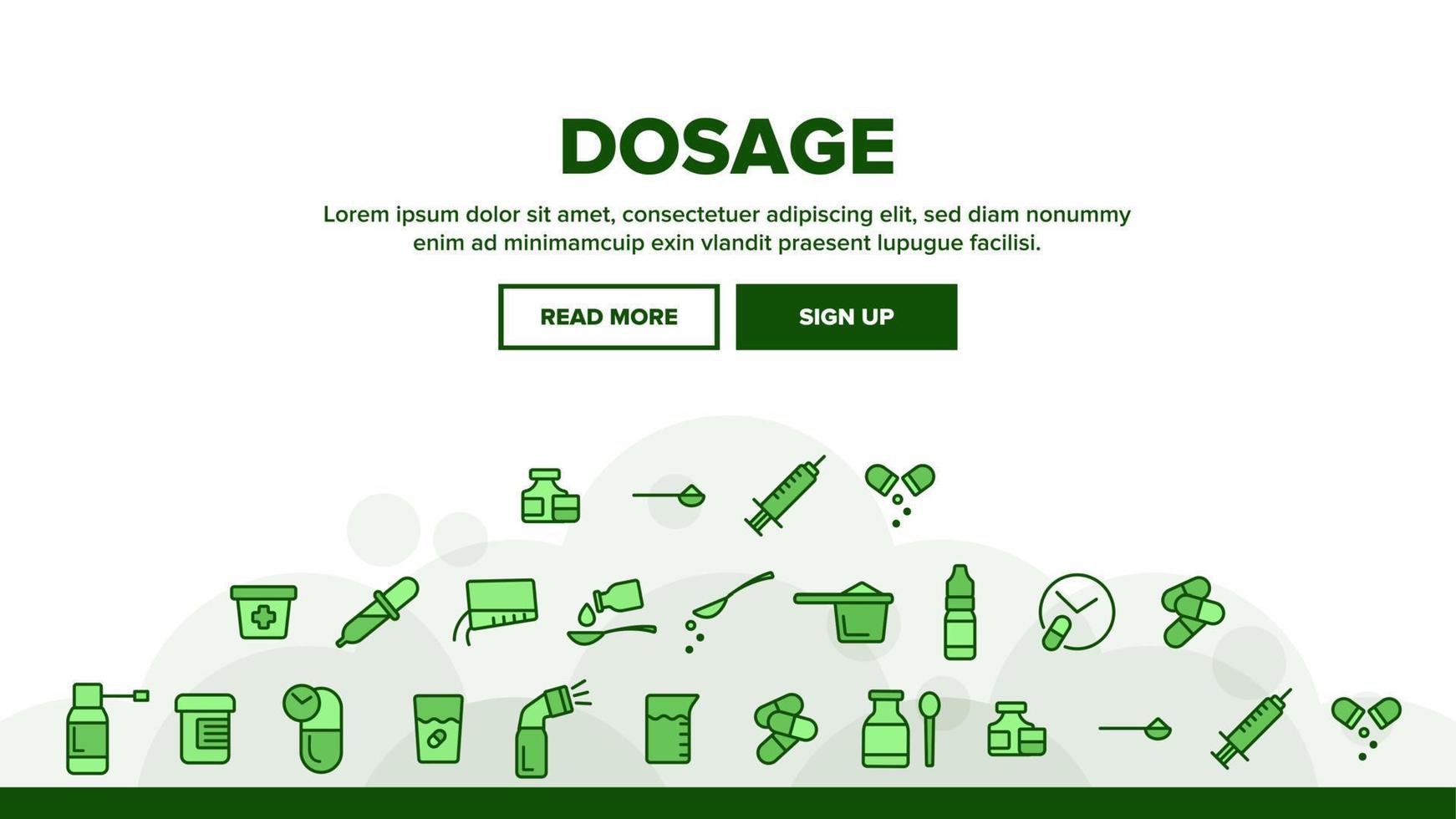 dosificación, dosificación de drogas vector conjunto de iconos lineales