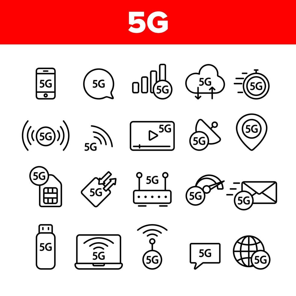 5G Fast Network, Connection To Website Vector Icons Set