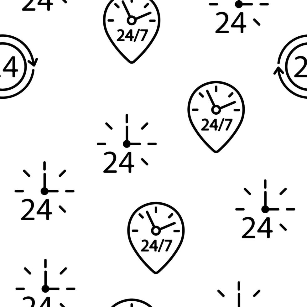 24 Hours, Clock, Time Vector Seamless Pattern