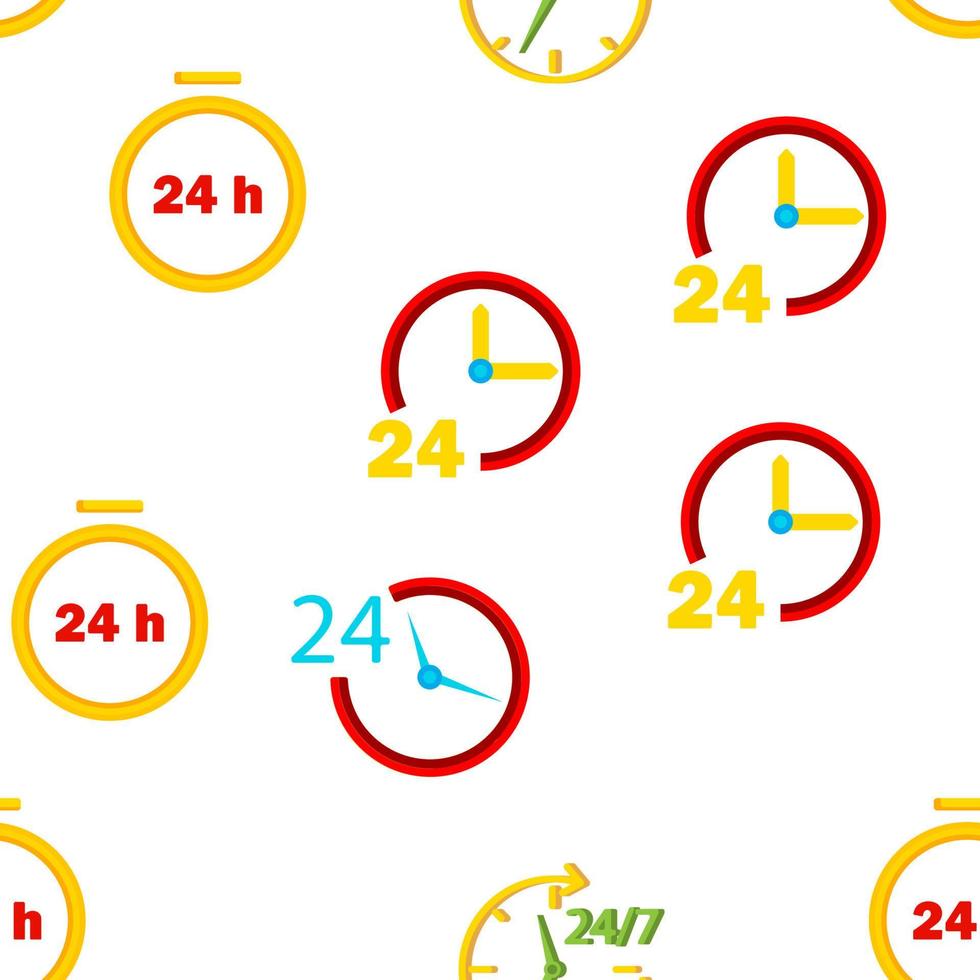 24 Hours, Clock, Time Vector Seamless Pattern