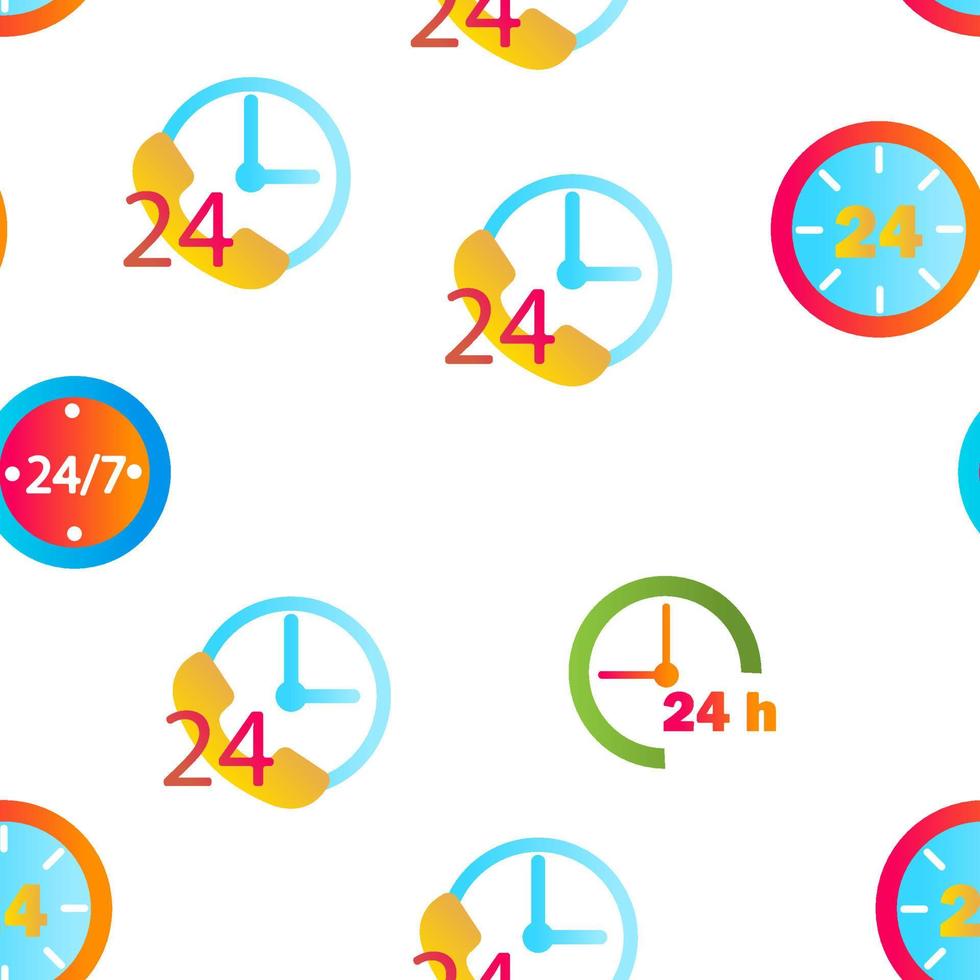 24 Hours, Clock, Time Vector Seamless Pattern