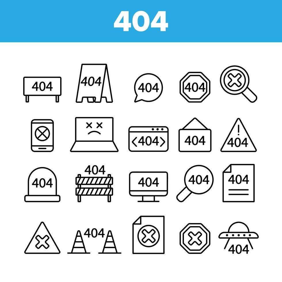 Conjunto de iconos lineales de vector de mensaje de error 404 http