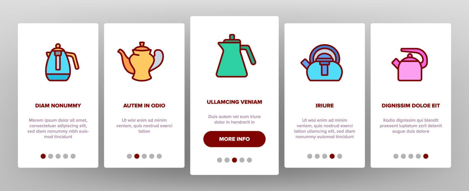 Teapot Kitchen Utensil Onboarding Icons Set Vector