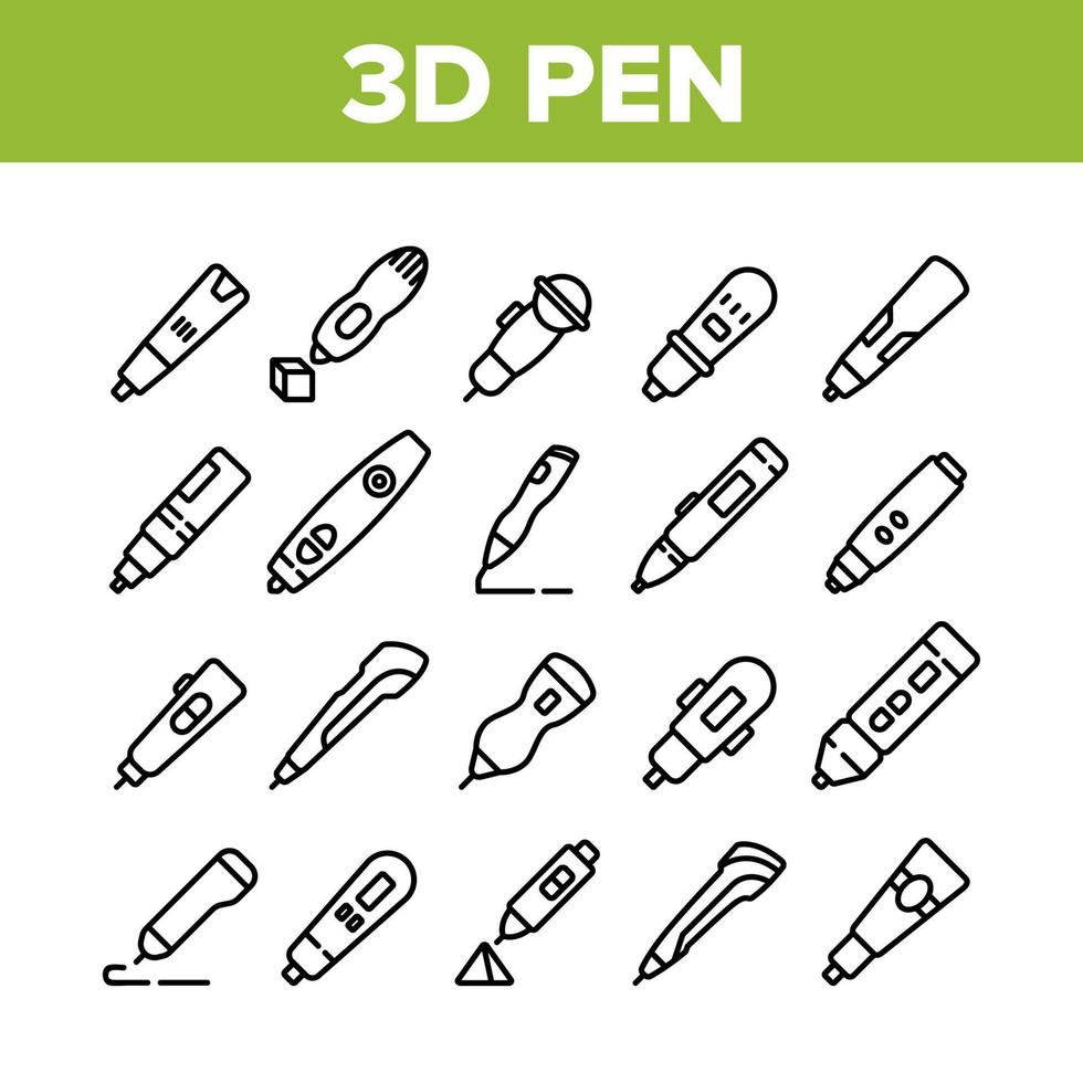 3d Pen Printing Gadget Collection Icons Set Vector