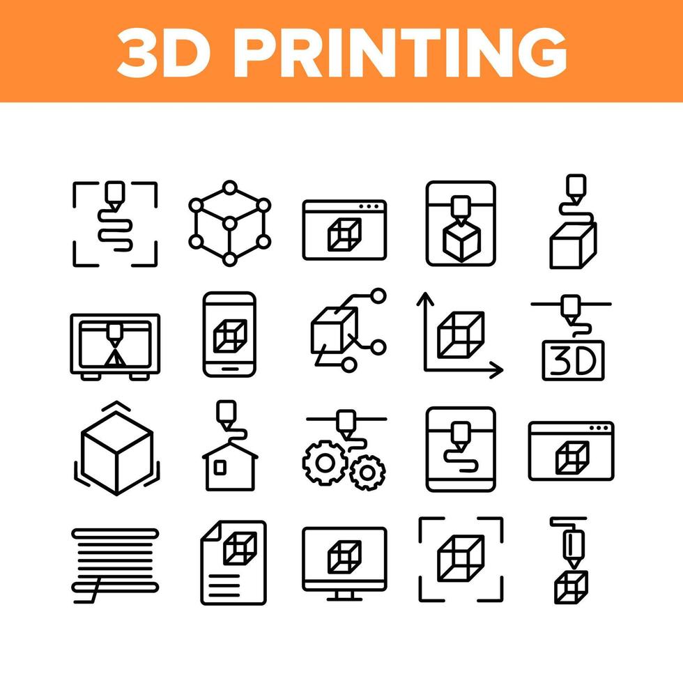 3d Printing Processing Collection Icons Set Vector