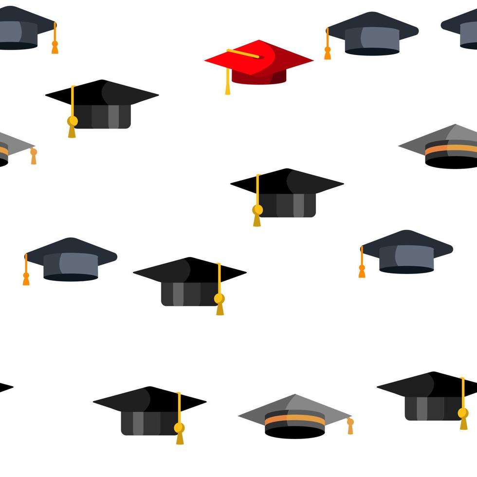 Mortarboard, Academic Cap Vector Seamless Pattern