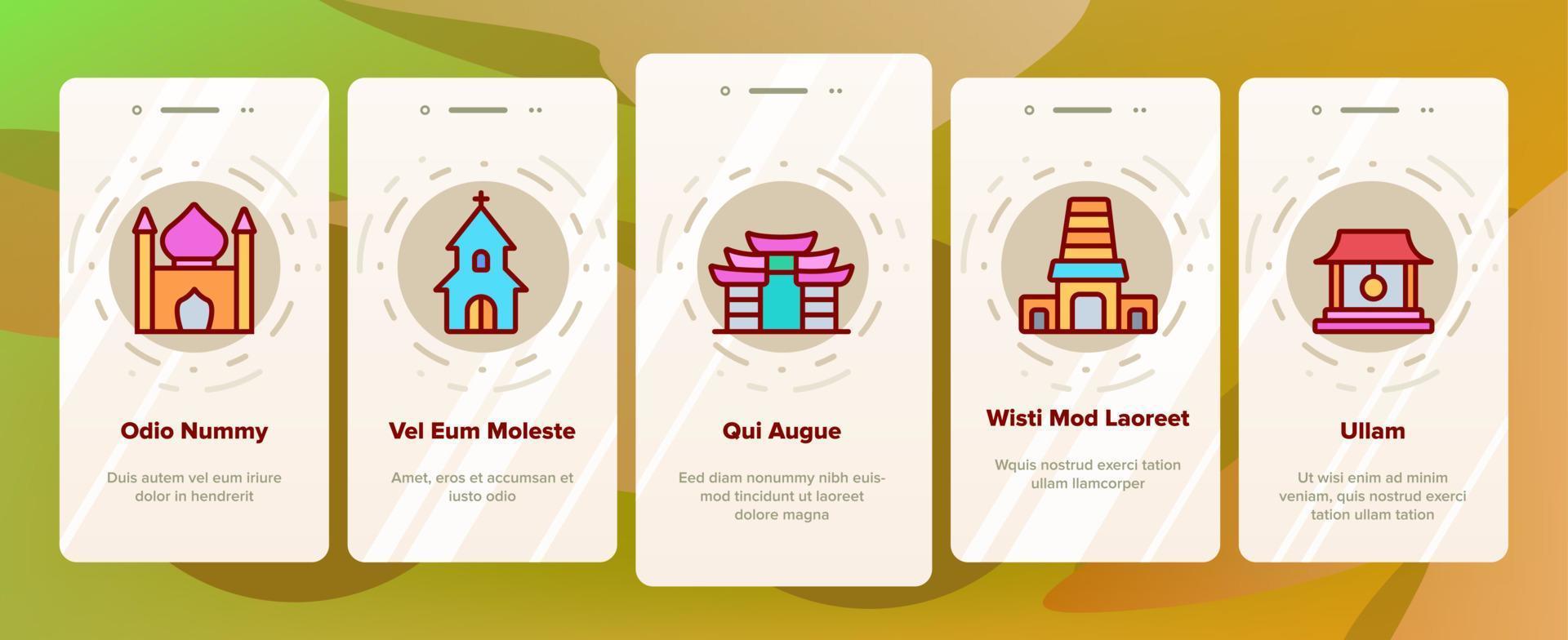 Temple Architecture Building Onboarding Icons Set Vector