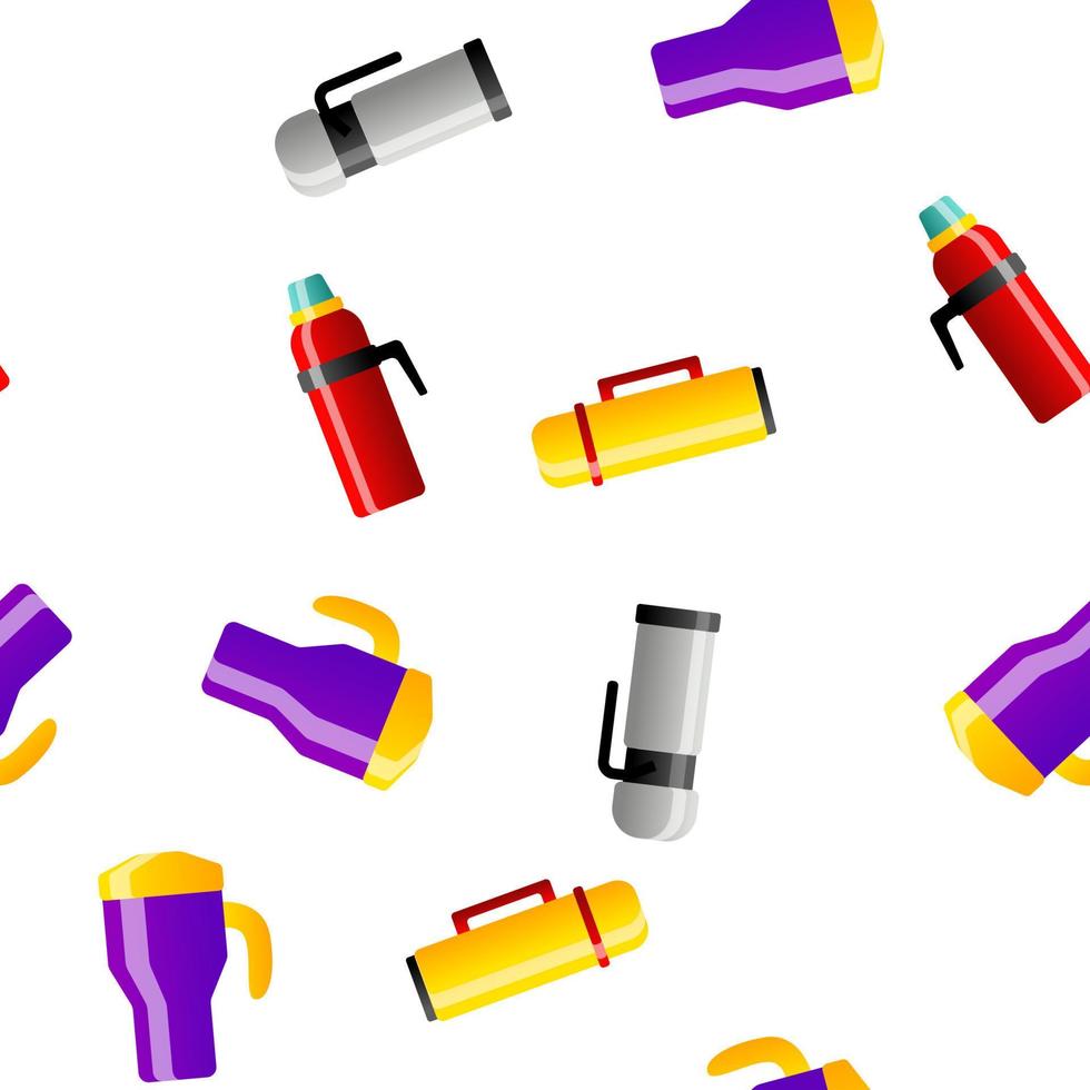Vacuum Flasks And Bottles Vector Seamless Pattern