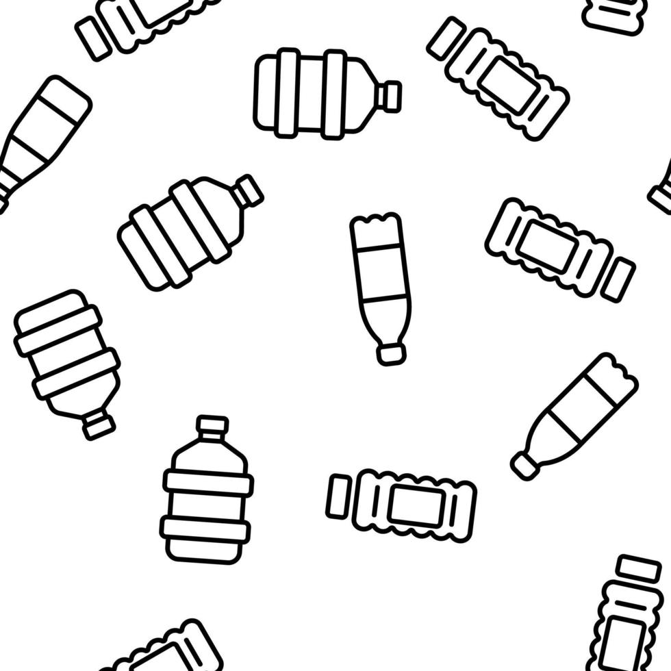 Plastic Water Bottle Linear Vector Seamless Pattern