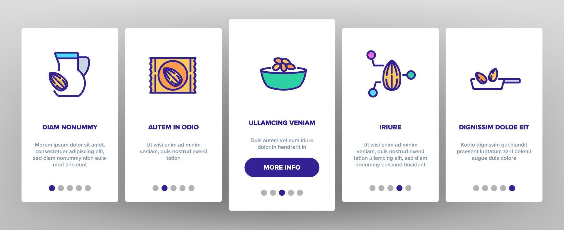 Almond Natural Food Onboarding Icons Set Vector