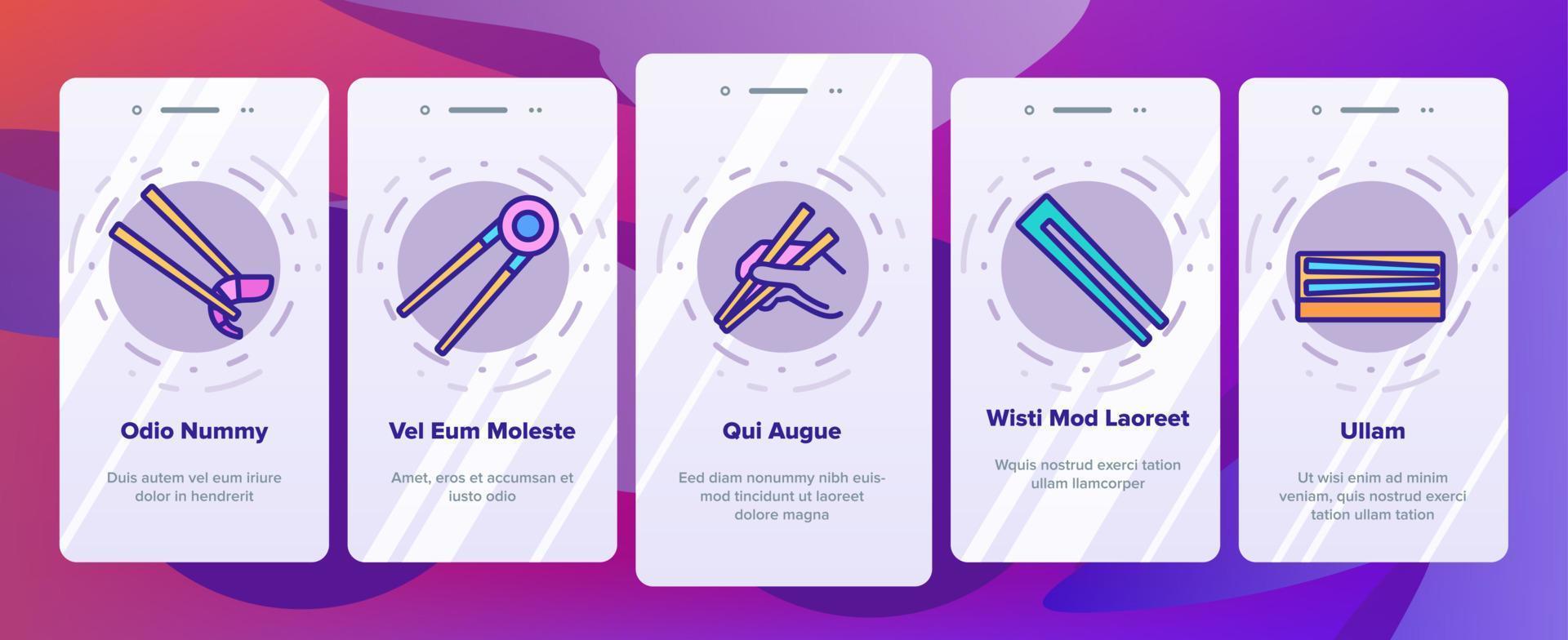 Chopstick Utensil Onboarding Icons Set Vector