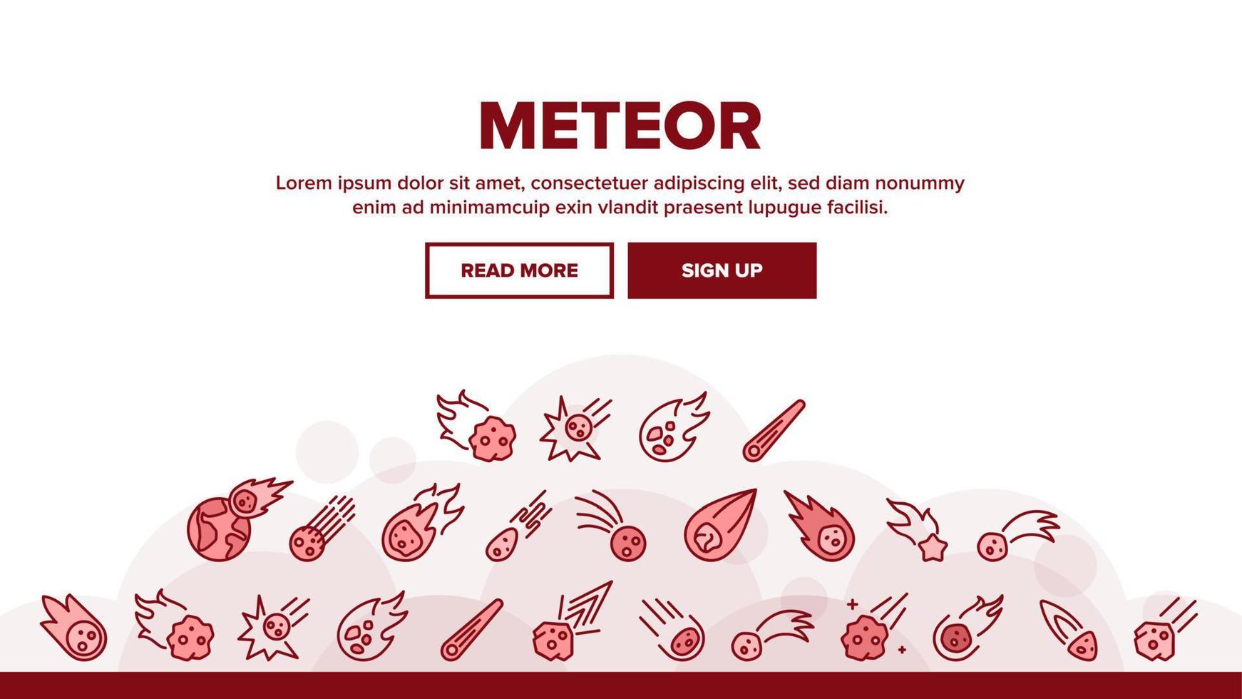 vector de encabezado de aterrizaje de cuerpo cósmico de meteorito