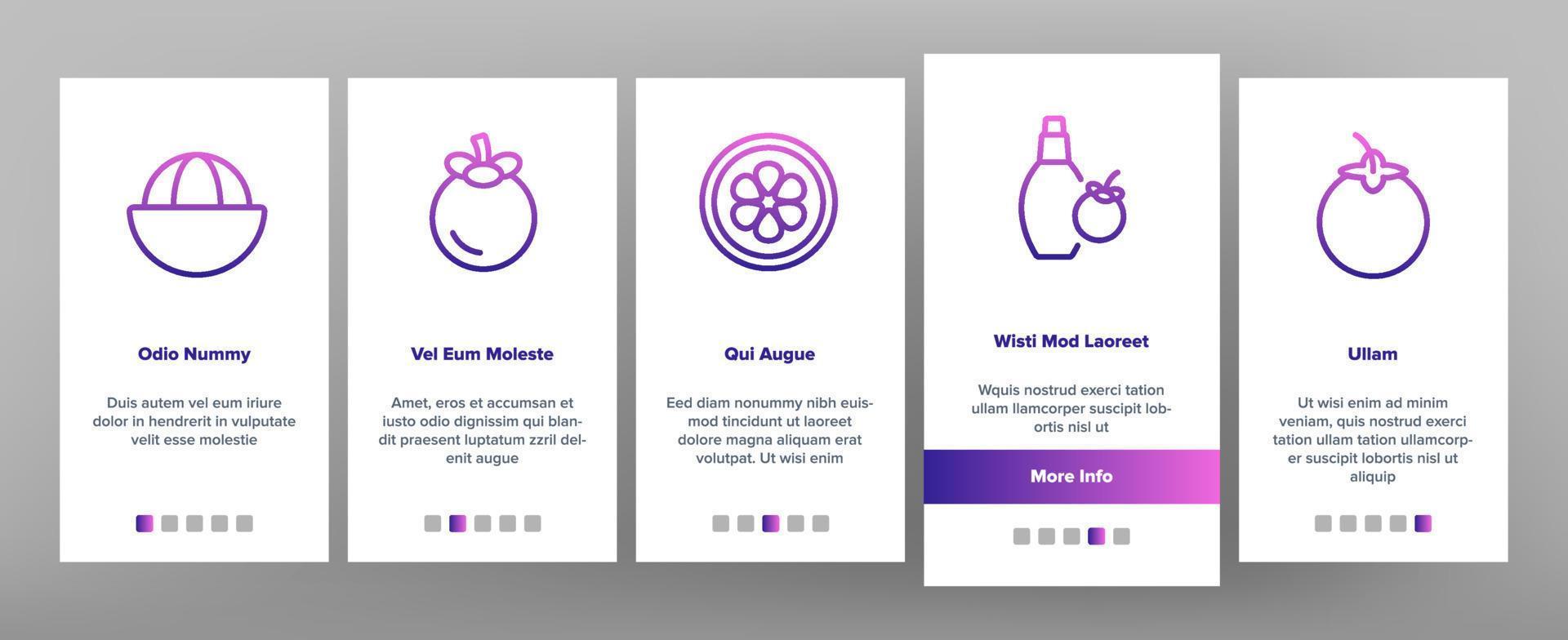 Mangosteen Sweet Fruit Onboarding Icons Set Vector