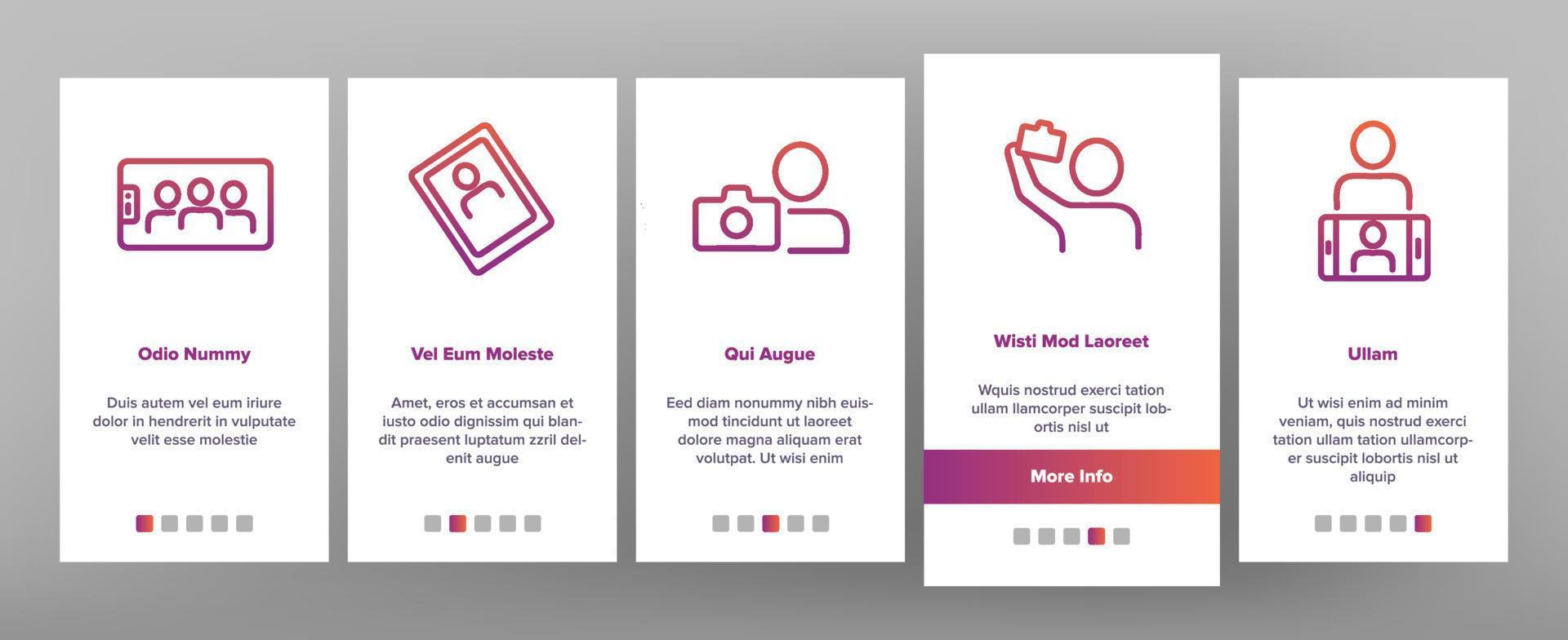 Selfie Photo Camera Onboarding Icons Set Vector