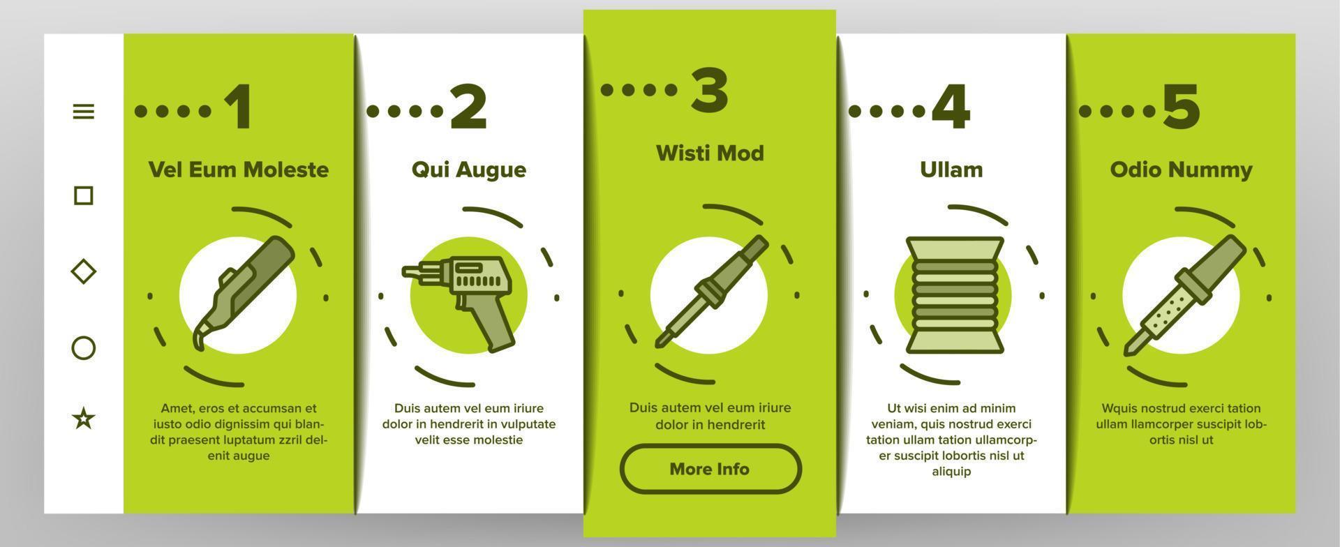 Soldering Iron Device Onboarding Icons Set Vector