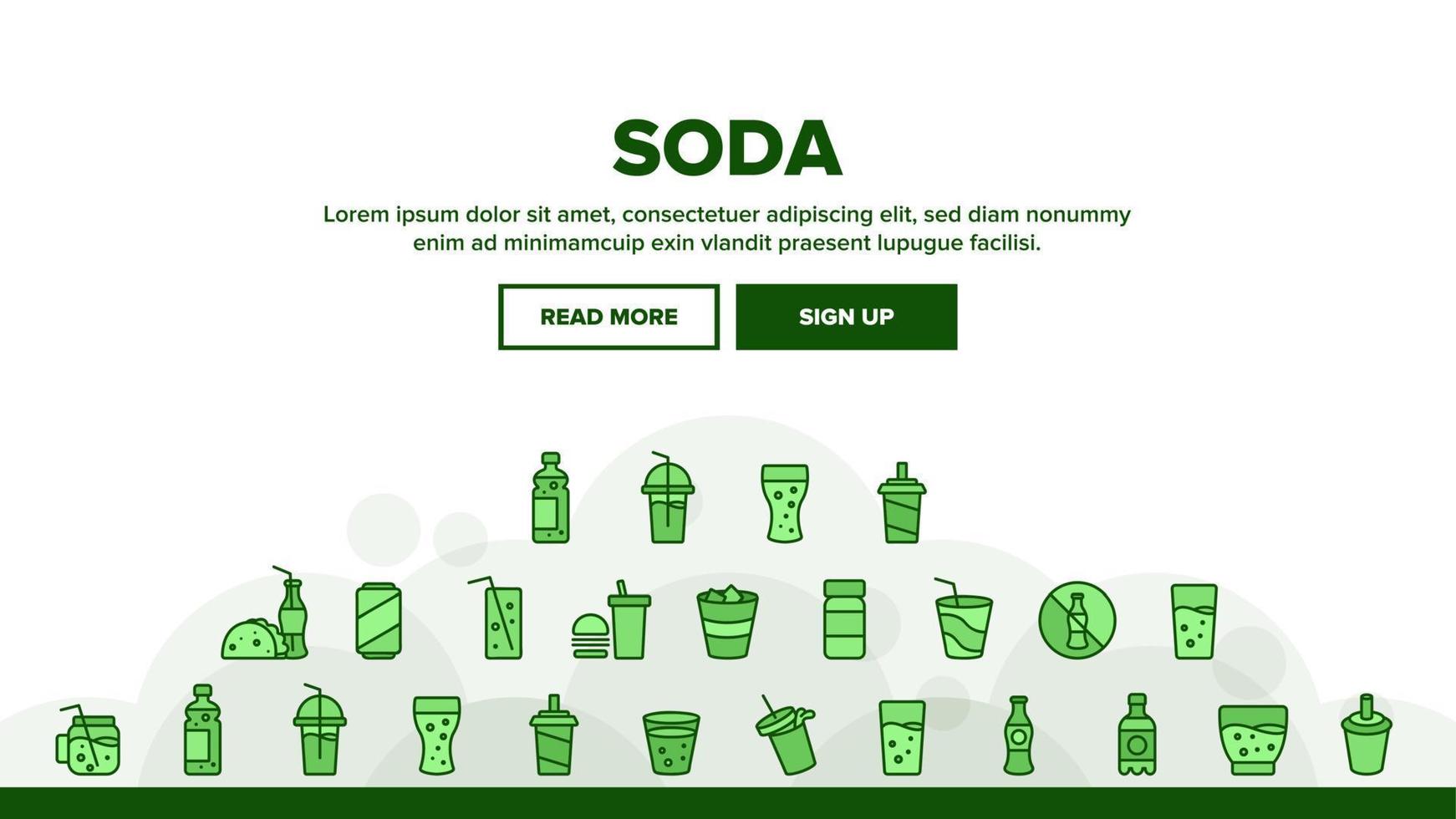 Soda Aqua Beverage Collection Icons Set Vector